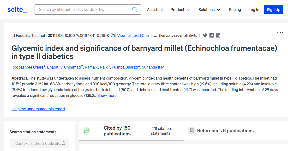 Glycemic index and significance of barnyard millet (Echinochloa