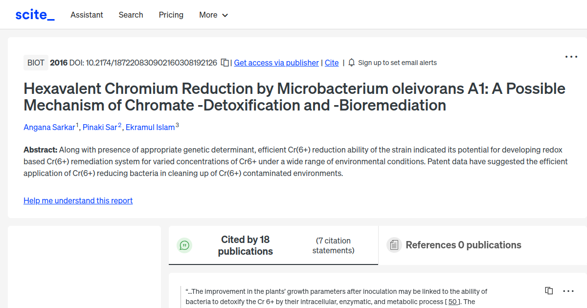 Hexavalent Chromium Reduction by Microbacterium oleivorans A1 A