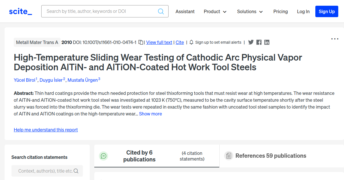 High-temperature Sliding Wear Testing Of Cathodic Arc Physical Vapor 