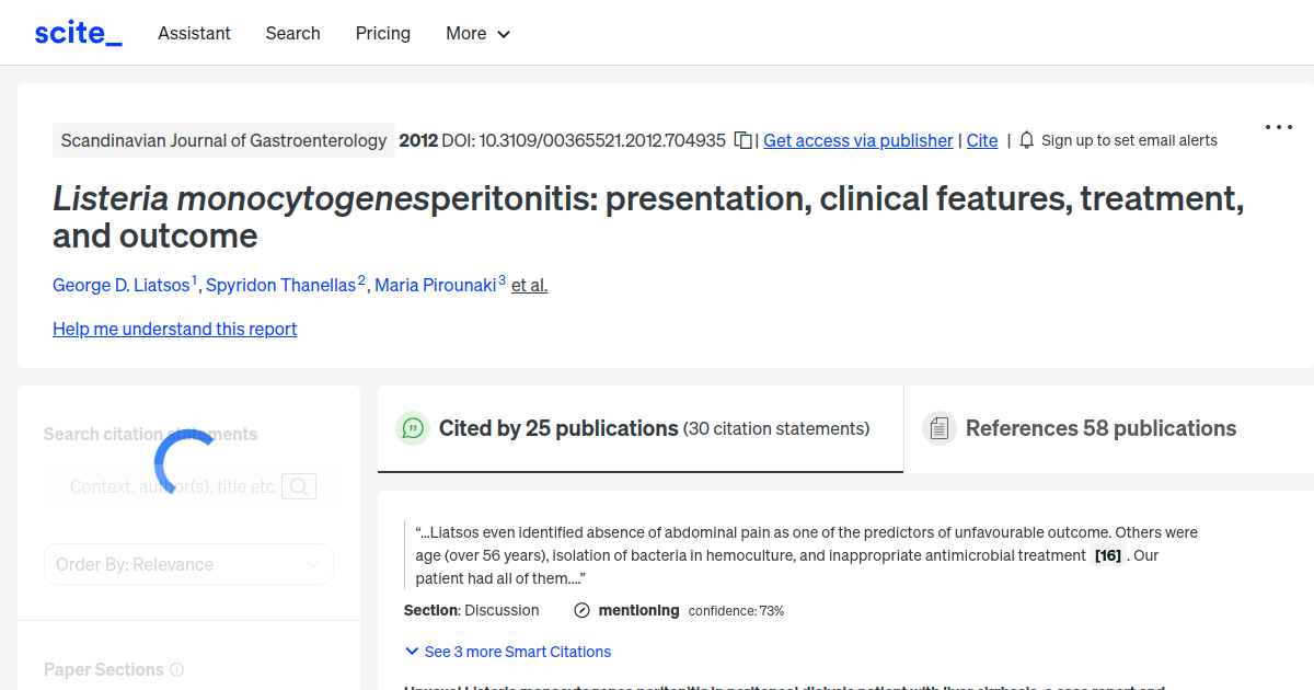 Listeria monocytogenes peritonitis presentation, clinical features