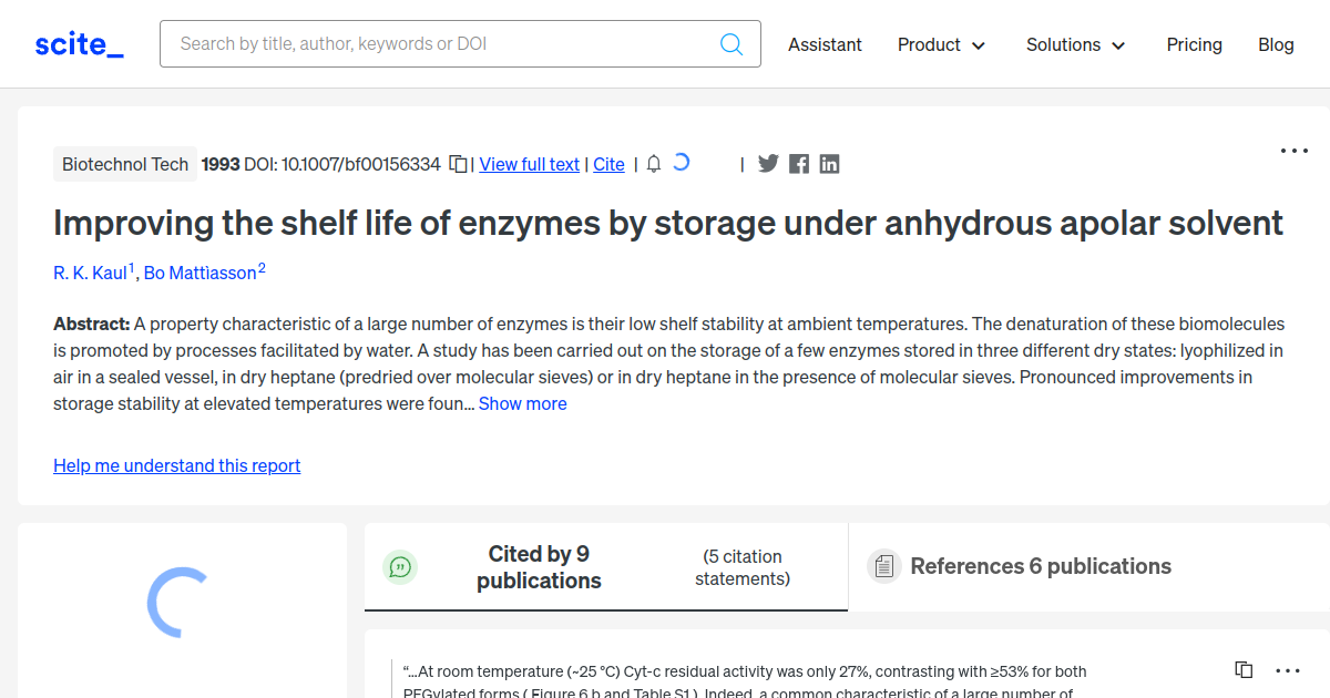Improving The Shelf Life Of Enzymes By Storage Under Anhydrous Apolar