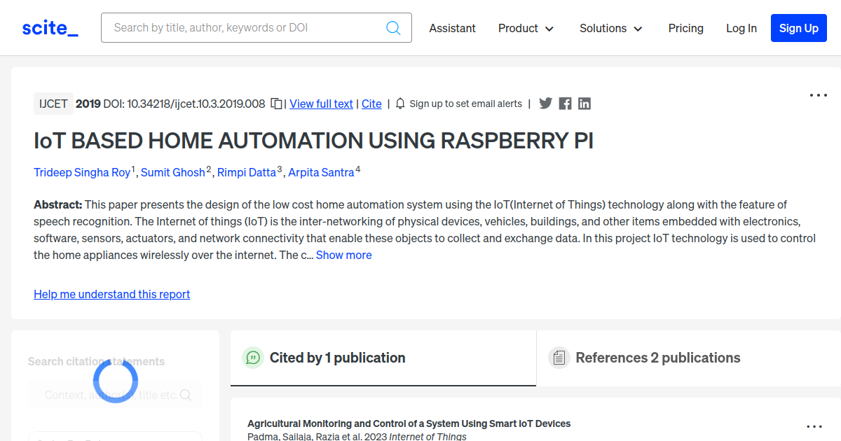 Iot Based Home Automation Using Raspberry Pi [scite Report]