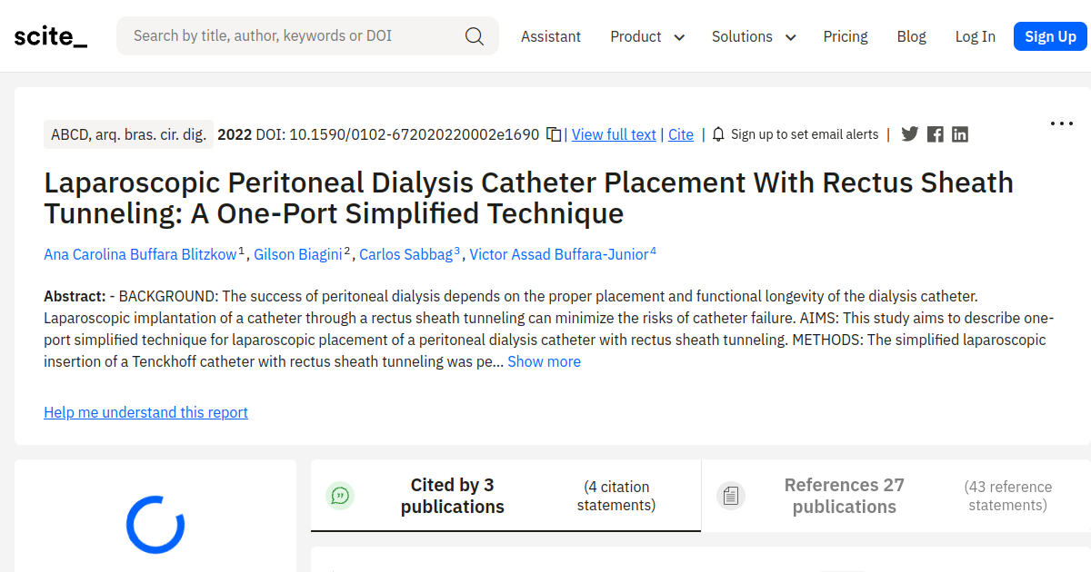 Laparoscopic Peritoneal Dialysis Catheter Placement With Rectus Sheath Tunneling A One Port 3543