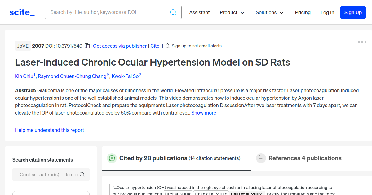 LaserInduced Chronic Ocular Hypertension Model on SD Rats [scite report]