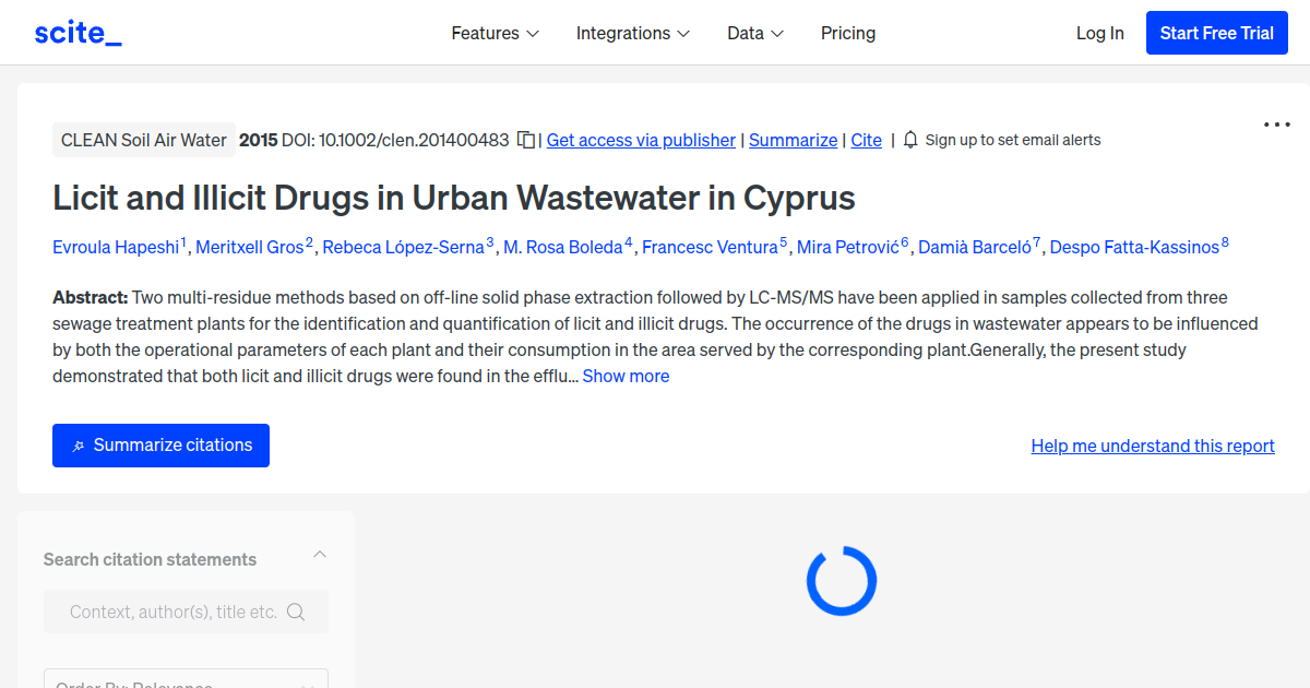 Licit and Illicit Drugs in Urban Wastewater in Cyprus [scite report]