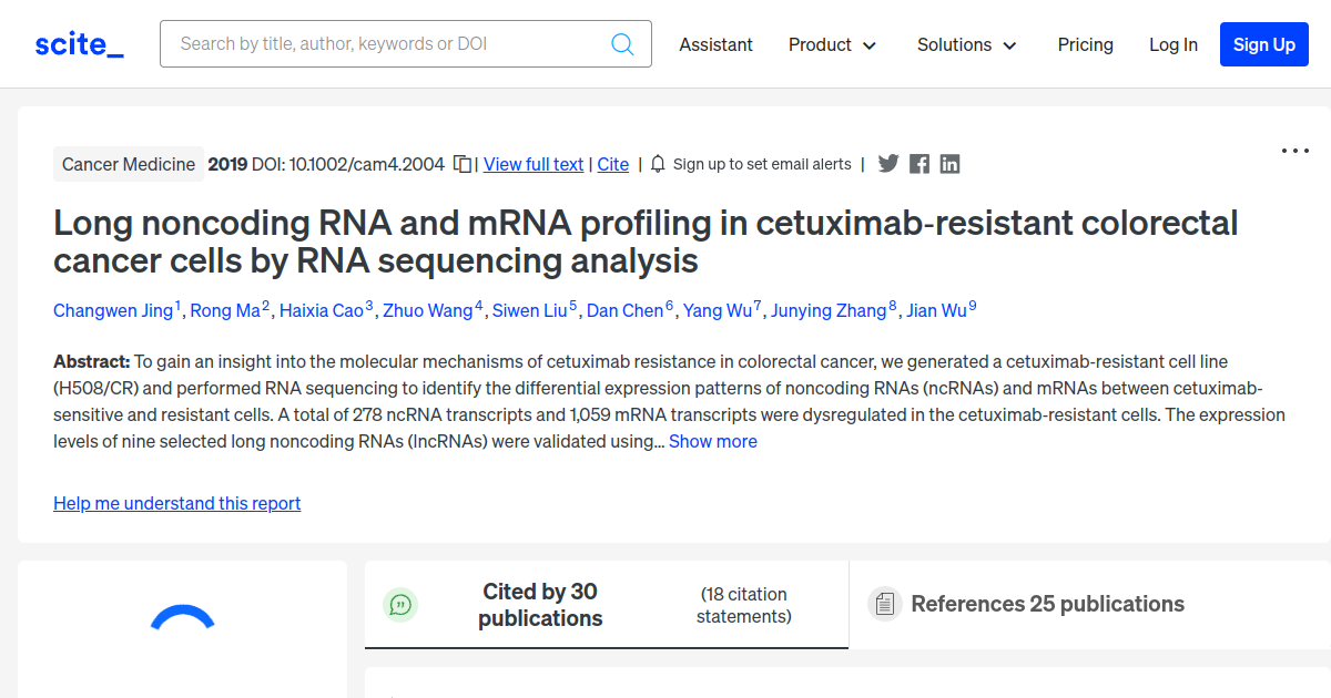 Long noncoding rna and mrna profiling in cetuximab‐resistant colorectal