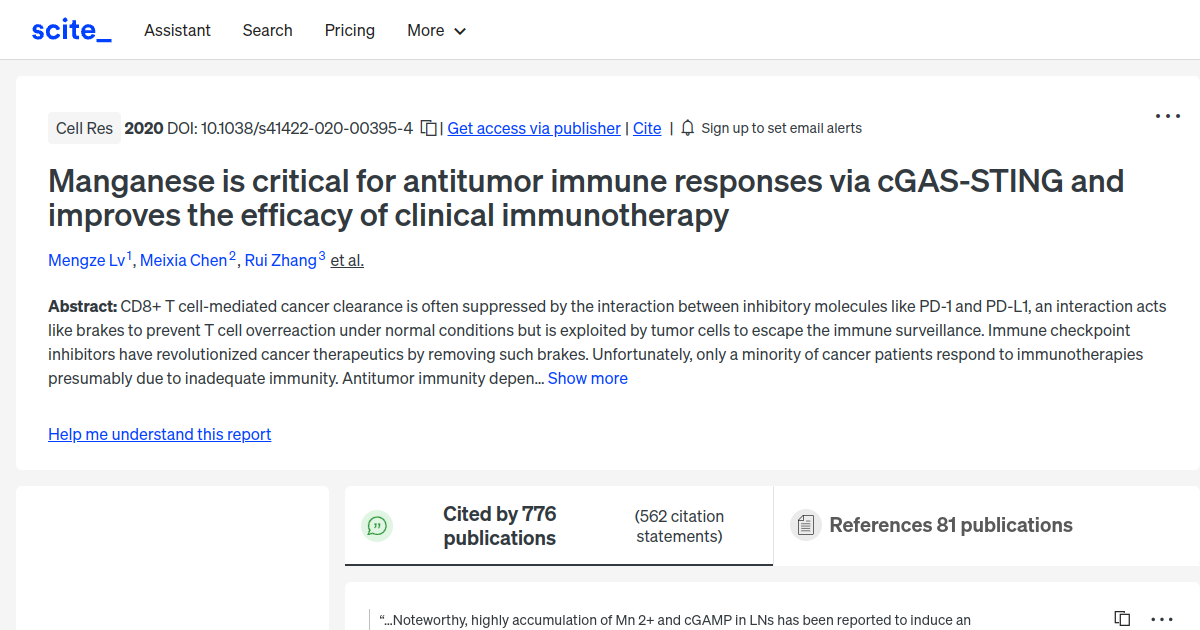 Manganese is critical for antitumor immune responses via cGASSTING and