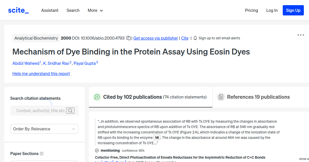 Mechanism of Dye Binding in the Protein Assay Using Eosin Dyes [scite