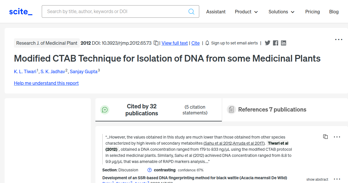 Modified CTAB Technique For Isolation Of DNA From Some Medicinal Plants ...