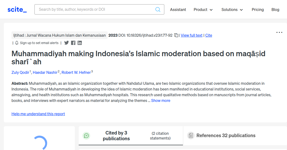 [citation Report] Muhammadiyah Making Indonesia's Islamic Moderation 