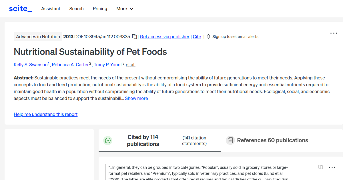 Nutritional Sustainability of Pet Foods [scite report]