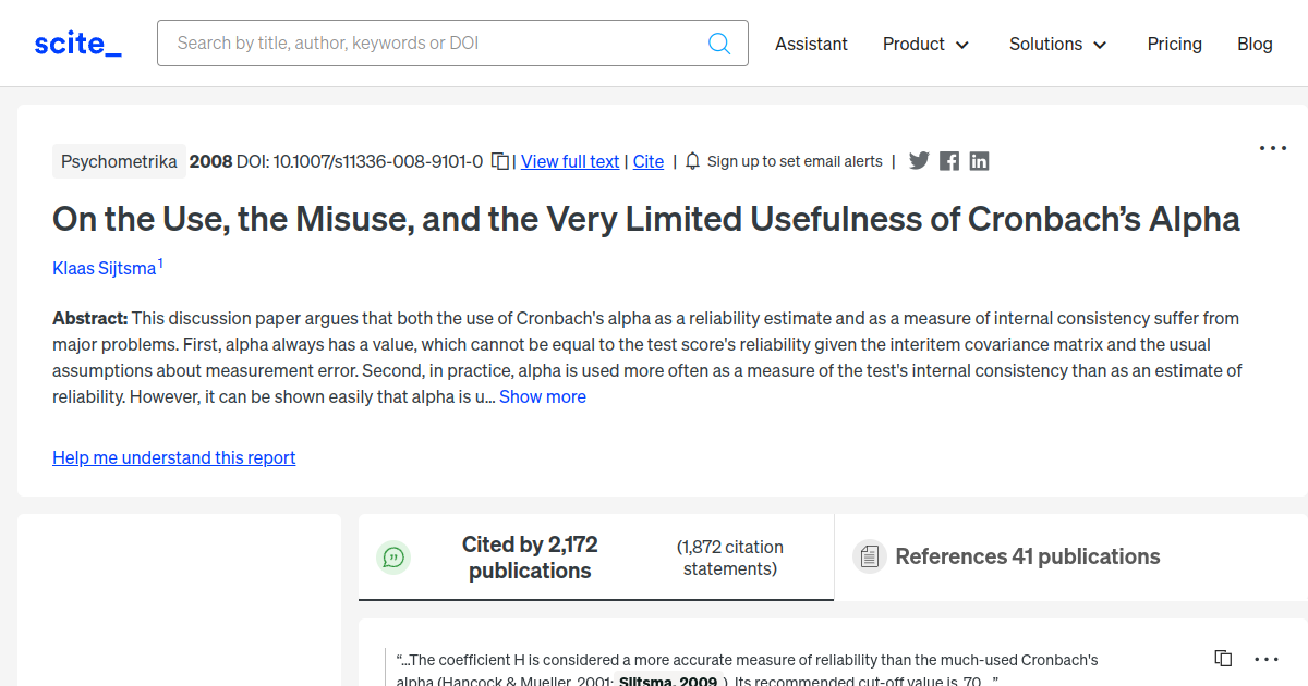 on-the-use-the-misuse-and-the-very-limited-usefulness-of-cronbach-s