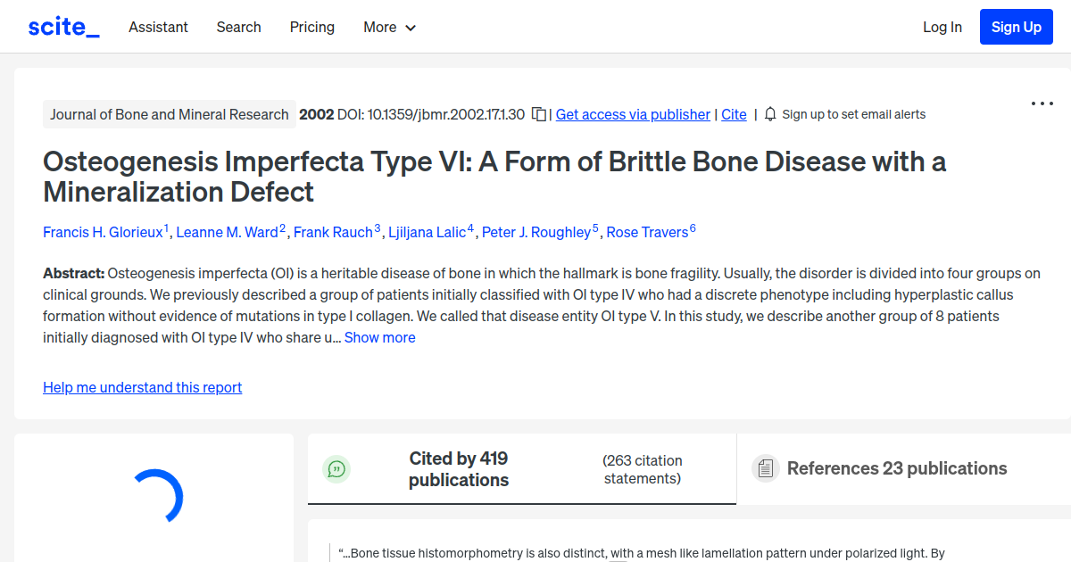 Osteogenesis Imperfecta Type VI A Form of Brittle Bone Disease with a