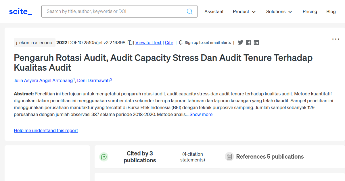 Pengaruh Rotasi Audit, Audit Capacity Stress Dan Audit Tenure Terhadap ...