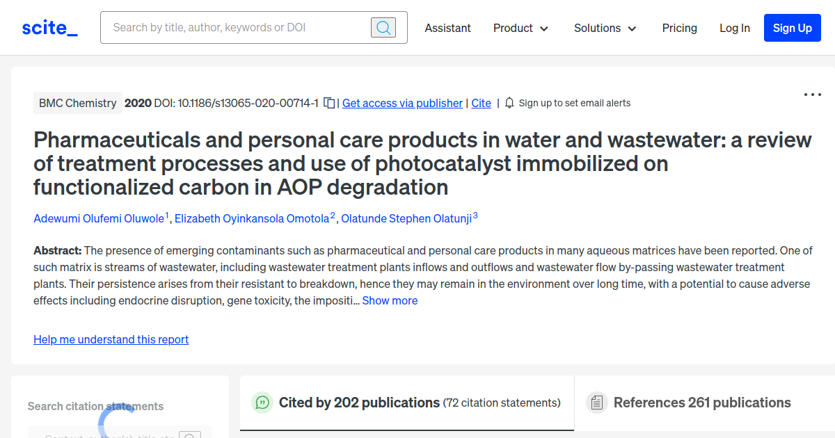 Pharmaceuticals and personal care products in water and wastewater a