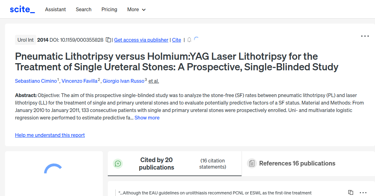 Pneumatic Lithotripsy versus HolmiumYAG Laser Lithotripsy for the
