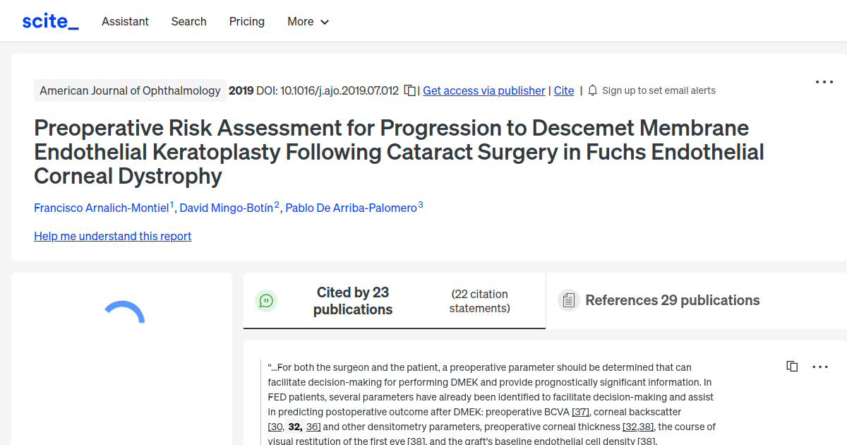 Preoperative Risk Assessment for Progression to Descemet Membrane