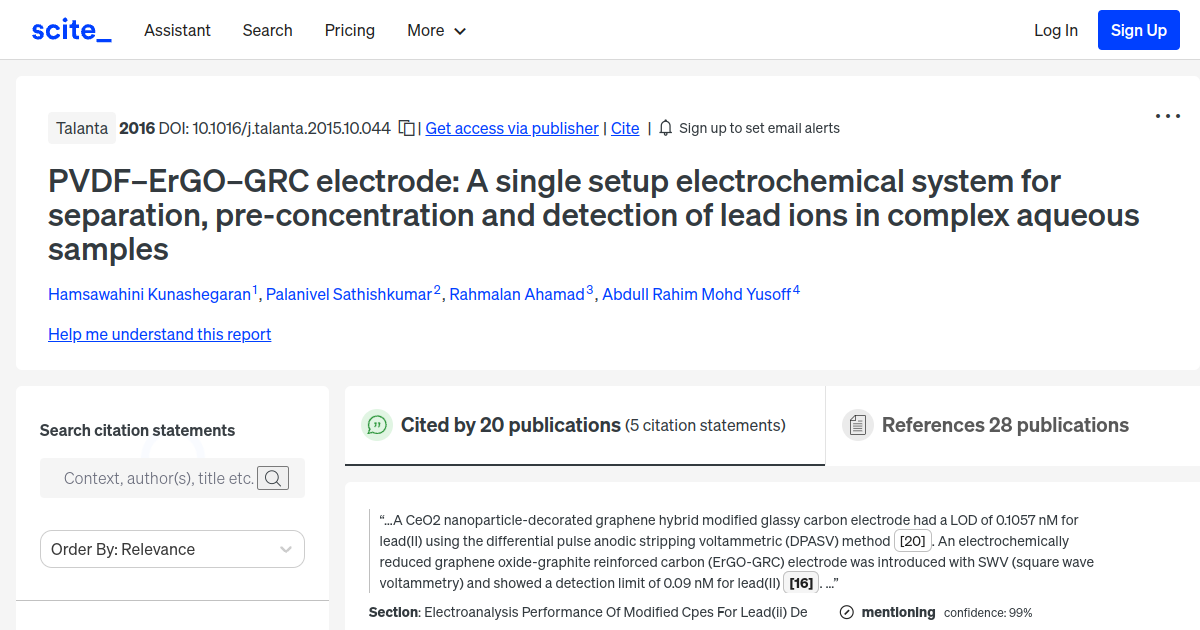 PVDFErGOGRC electrode A single setup electrochemical system for separation, preconcentration