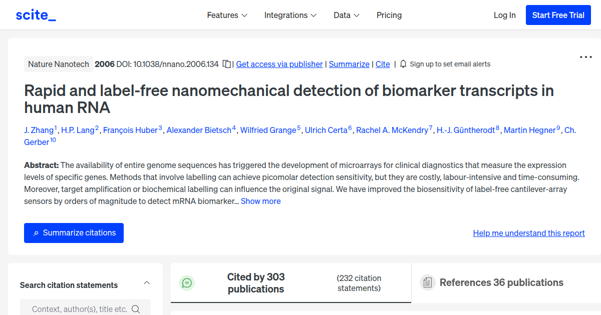 Rapid and labelfree nanomechanical detection of biomarker transcripts