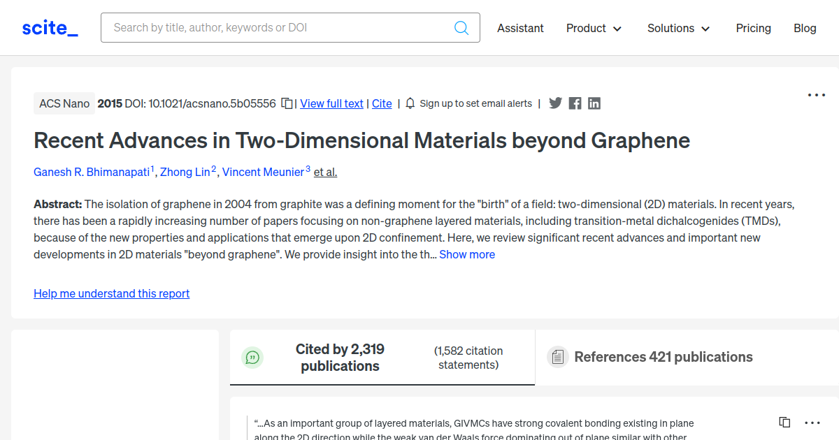 Recent Advances In Two-Dimensional Materials Beyond Graphene - [scite ...