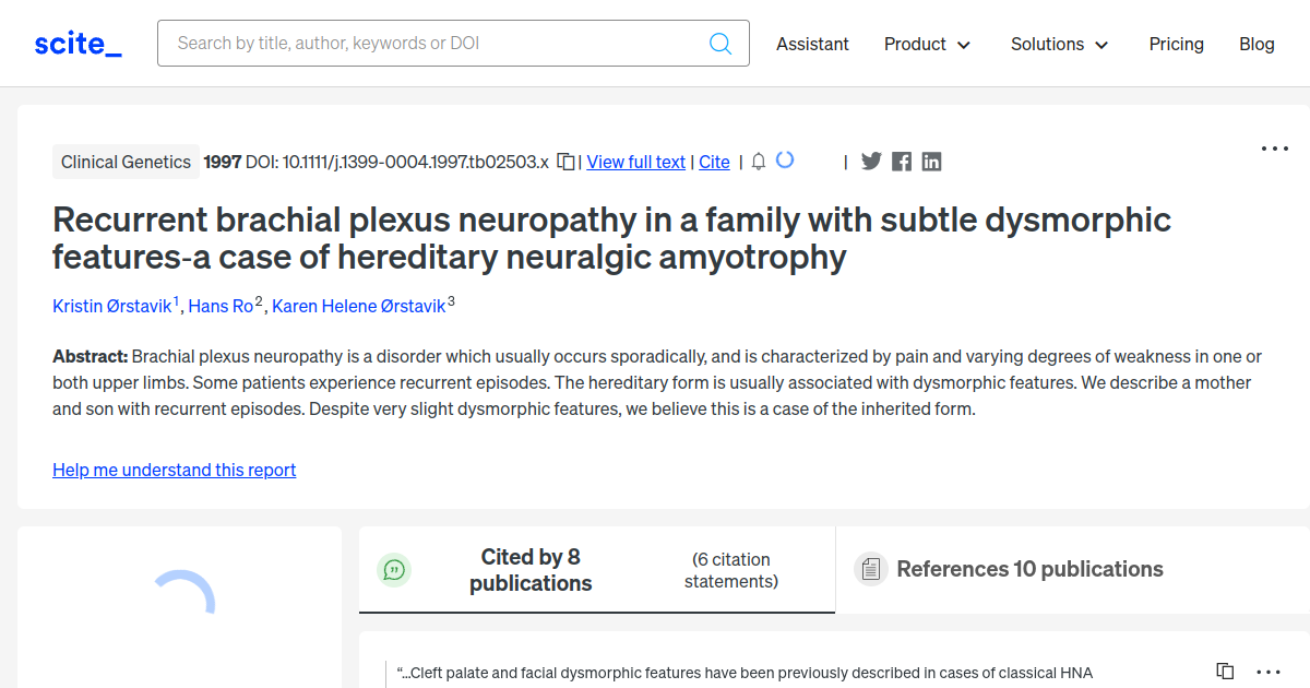 Recurrent Brachial Plexus Neuropathy In A Family With Subtle Dysmorphic 