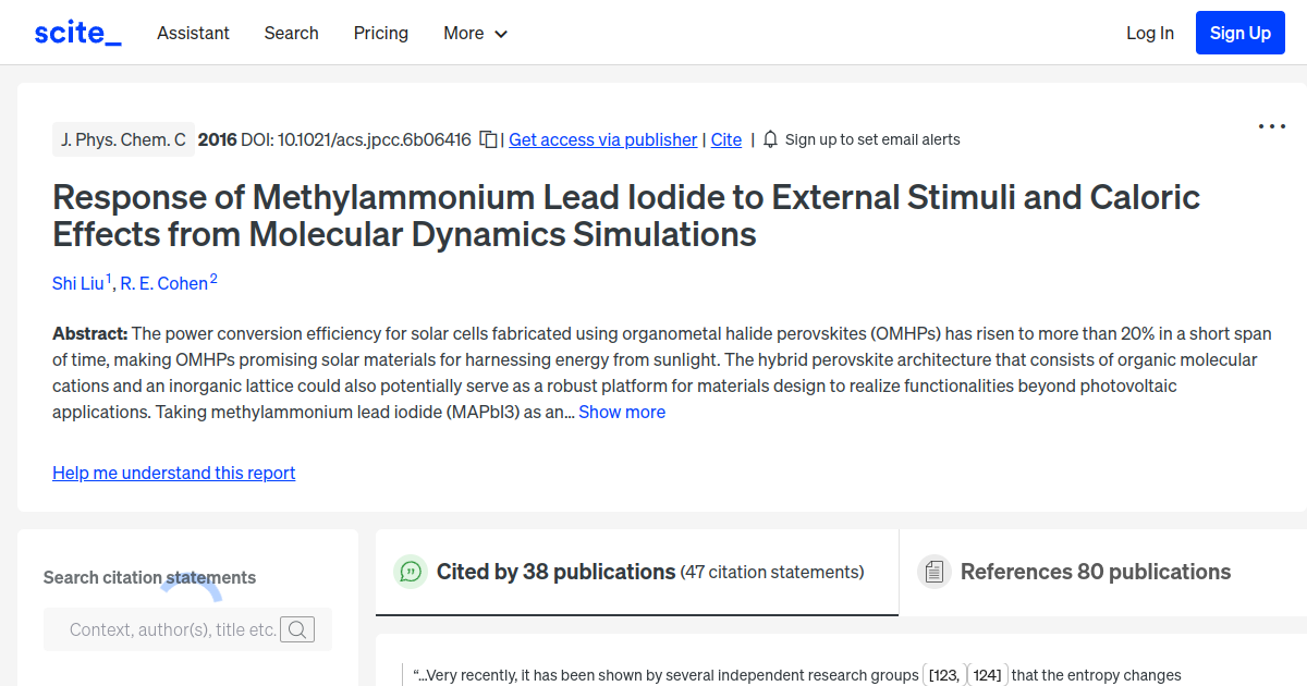 Response of Methylammonium Lead Iodide to External Stimuli and Caloric