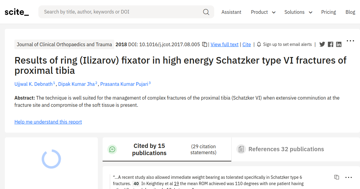 Results of ring (Ilizarov) fixator in high energy Schatzker type VI  fractures of proximal tibia - ScienceDirect