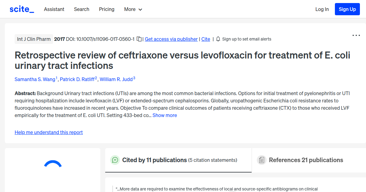 Retrospective review of ceftriaxone versus levofloxacin for treatment