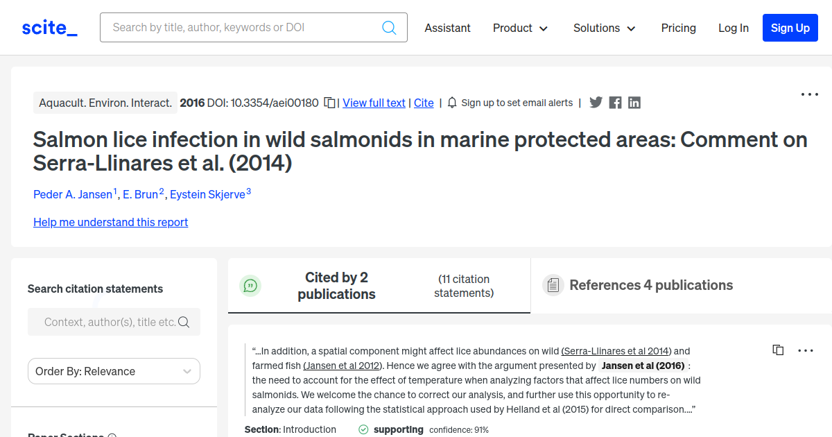 [citation Report] Salmon Lice Infection In Wild Salmonids In Marine 