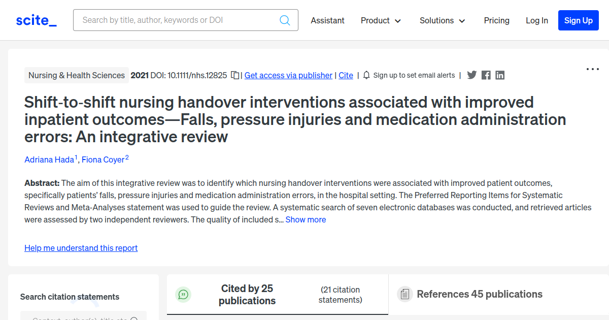 Shift‐to‐shift nursing handover interventions associated with improved