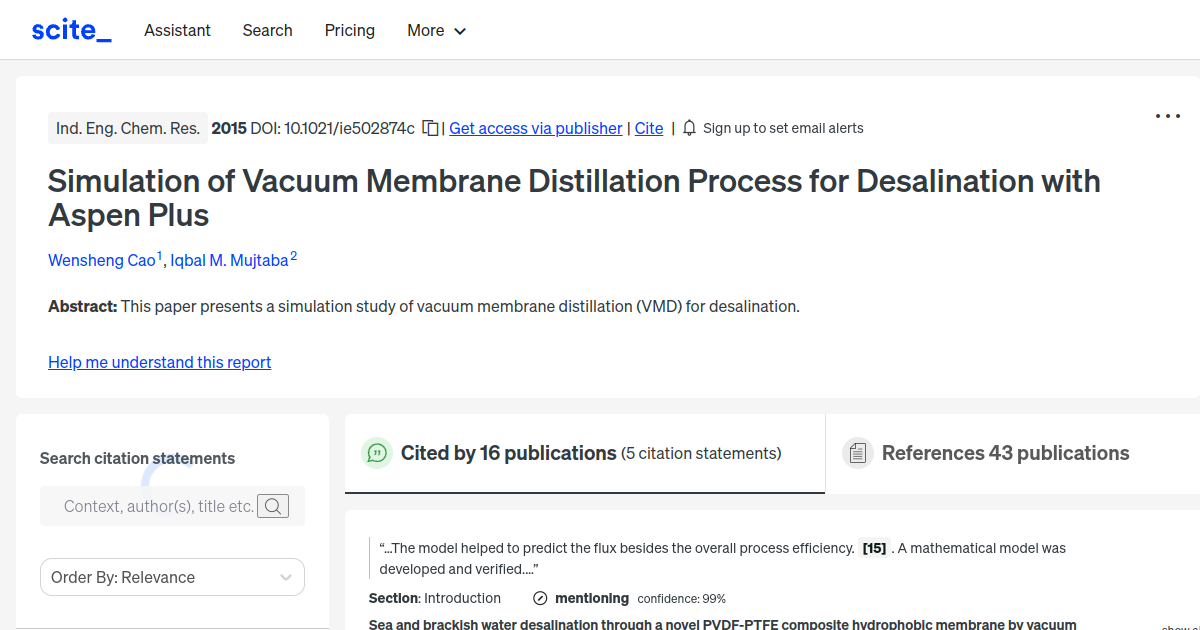 Simulation of Vacuum Membrane Distillation Process for Desalination