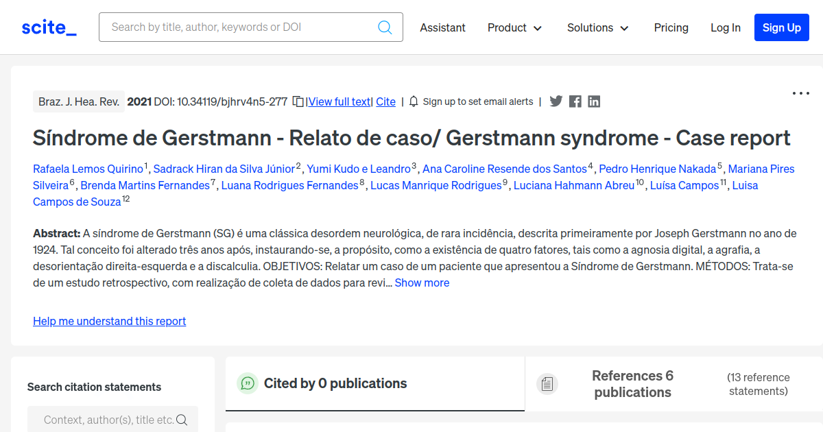 Síndrome de Gerstmann Relato de caso/ Gerstmann syndrome Case