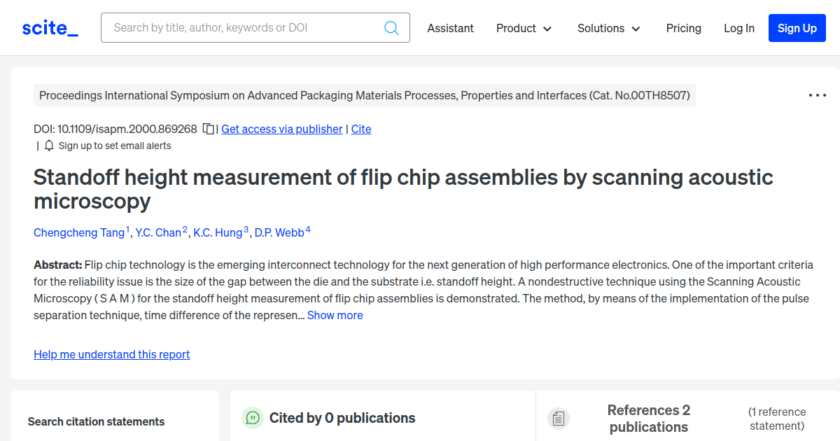 Standoff height measurement of flip chip assemblies by scanning
