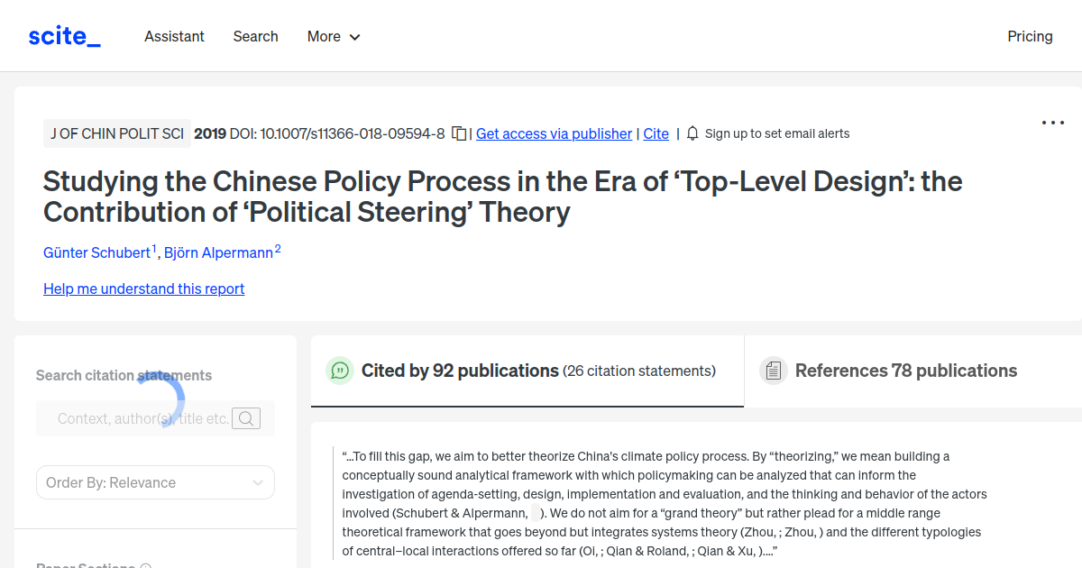 Studying the Chinese Policy Process in the Era of ‘TopLevel Design