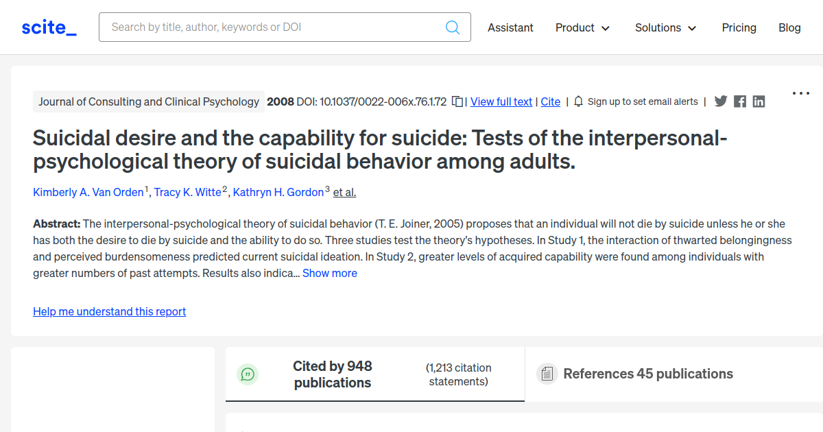 Suicidal Desire And The Capability For Suicide: Tests Of The ...