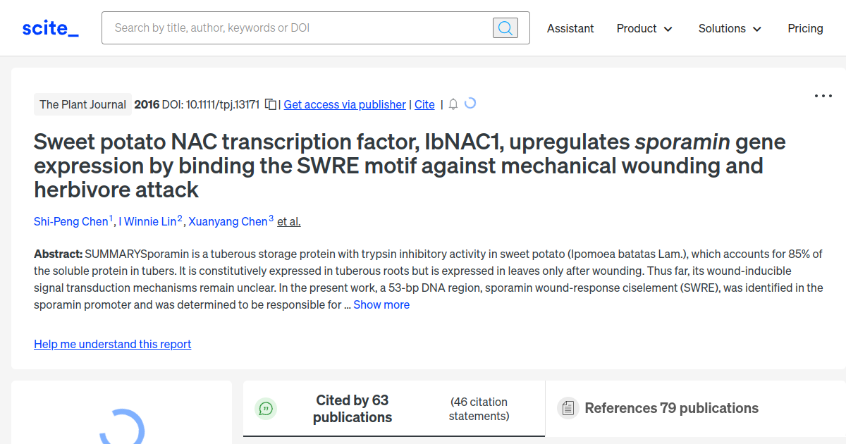 Sweet potato NAC transcription factor, IbNAC1, upregulates sporamin