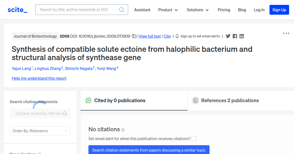 Synthesis Of Compatible Solute Ectoine From Halophilic Bacterium And 