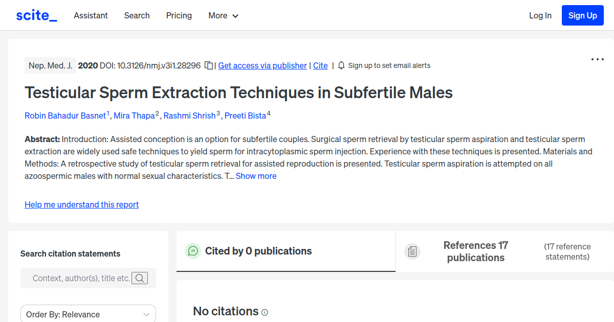 Testicular Sperm Extraction Techniques in Subfertile Males [scite report]