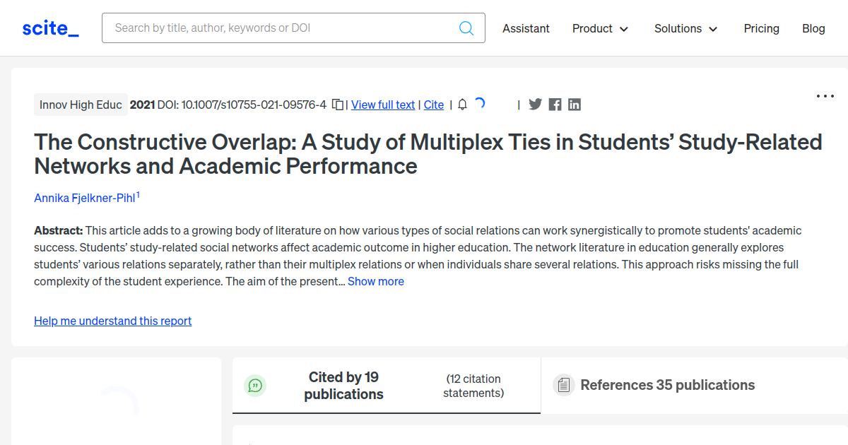 The Constructive Overlap: A Study Of Multiplex Ties In Students’ Study 