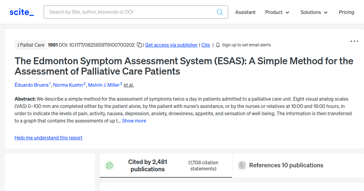 The Edmonton Symptom Assessment System (ESAS) A Simple Method for the Assessment of Palliative