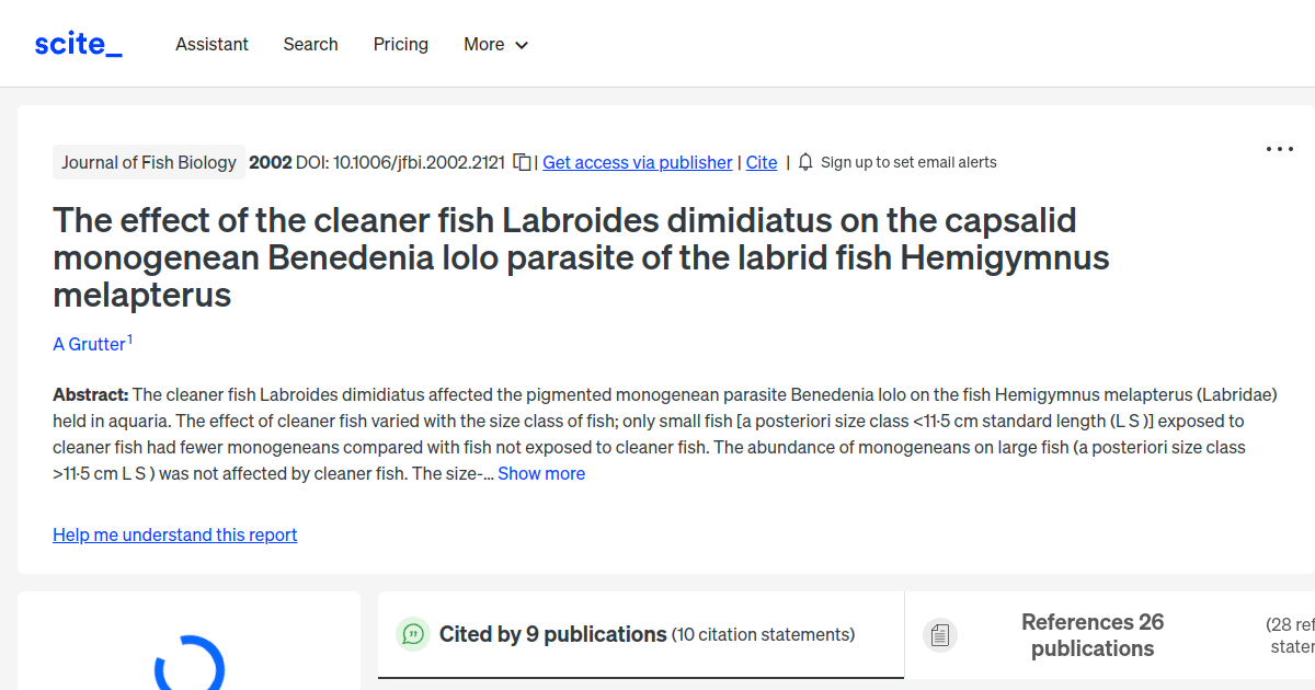The effect of the cleaner fish Labroides dimidiatus on the capsalid
