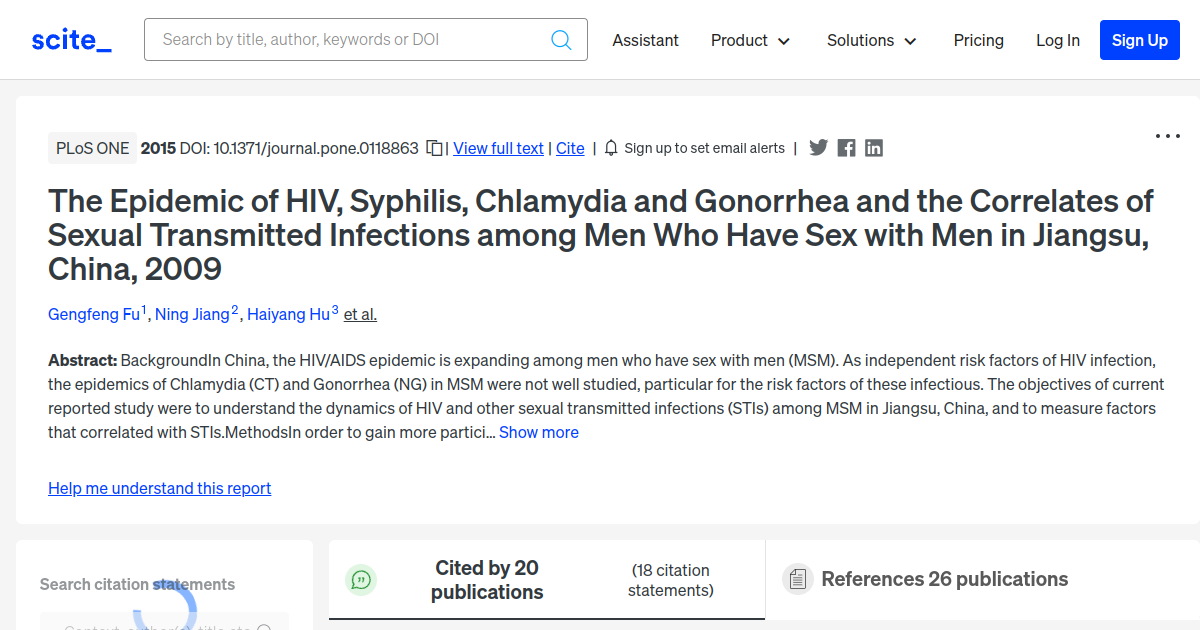 Citation Report The Epidemic Of Hiv Syphilis Chlamydia And Gonorrhea And The Correlates Of 9116