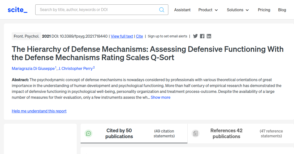 The Hierarchy Of Defense Mechanisms: Assessing Defensive Functioning ...