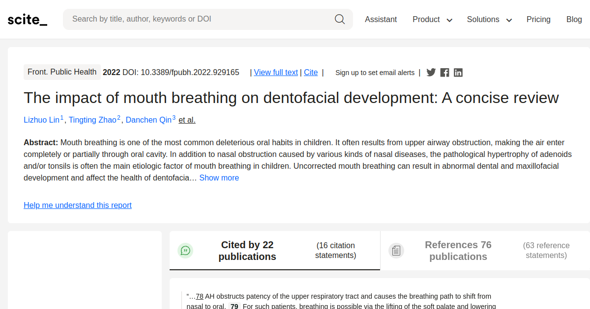 The Impact Of Mouth Breathing On Dentofacial Development A Concise Review Scite Report