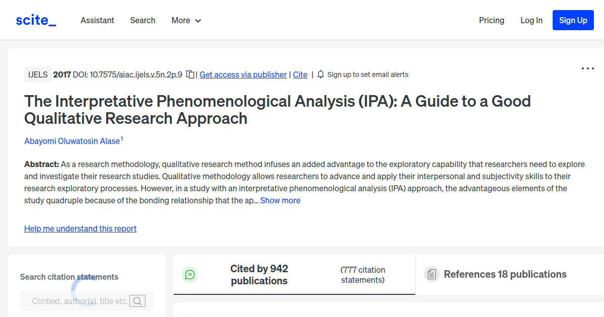The Interpretative Phenomenological Analysis (IPA) A Guide to a Good Qualitative Research