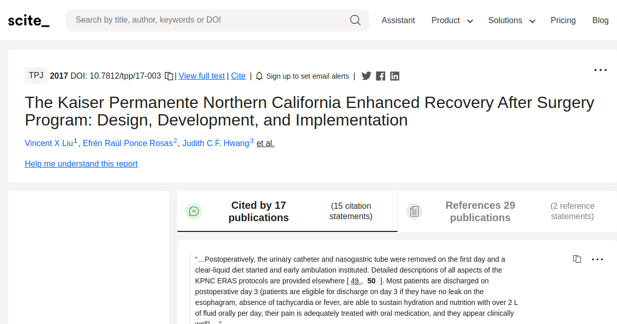 The Kaiser Permanente Northern California Enhanced Recovery After