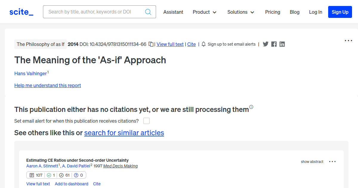 The Meaning Of The As if Approach scite Report 
