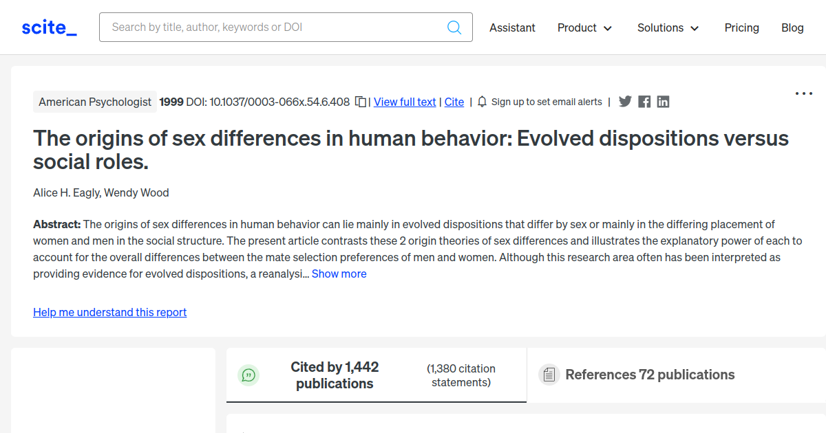 The Origins Of Sex Differences In Human Behavior: Evolved Dispositions ...