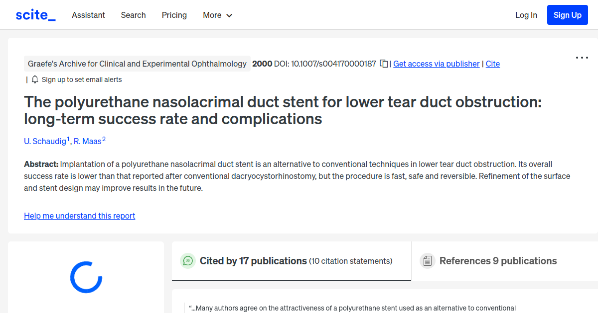 [citation report] The polyurethane nasolacrimal duct stent for lower