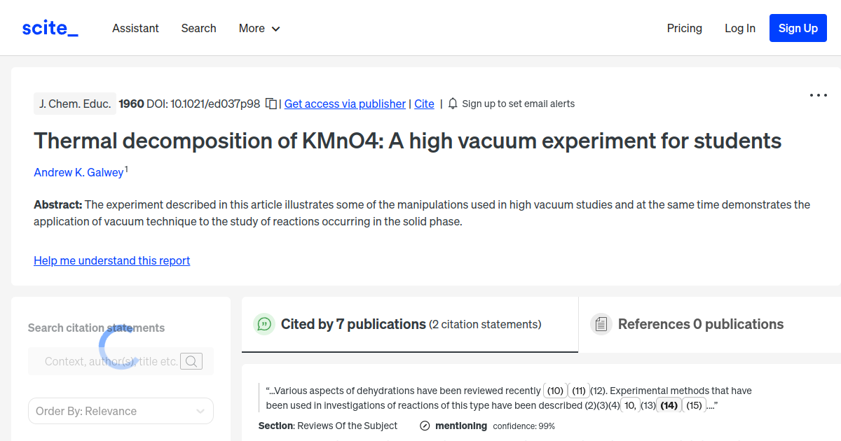 Thermal of KMnO4 A high vacuum experiment for students